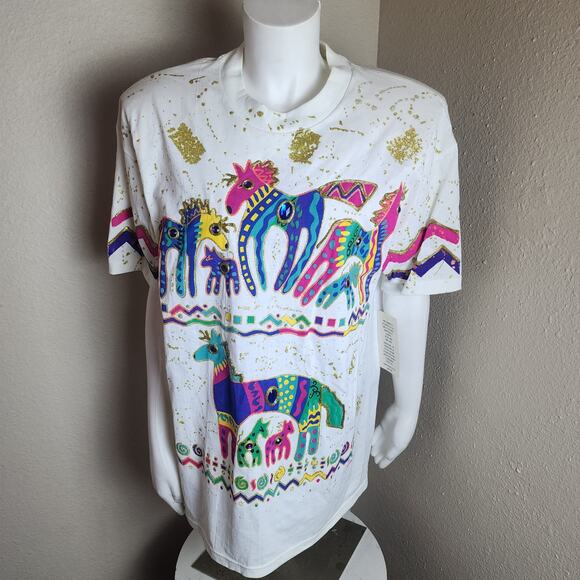 K.W.B.L. Los Angeles Vintage Hand Painted Western Horses Neon Top NWT 90's 1990 - Picture 2 of 12